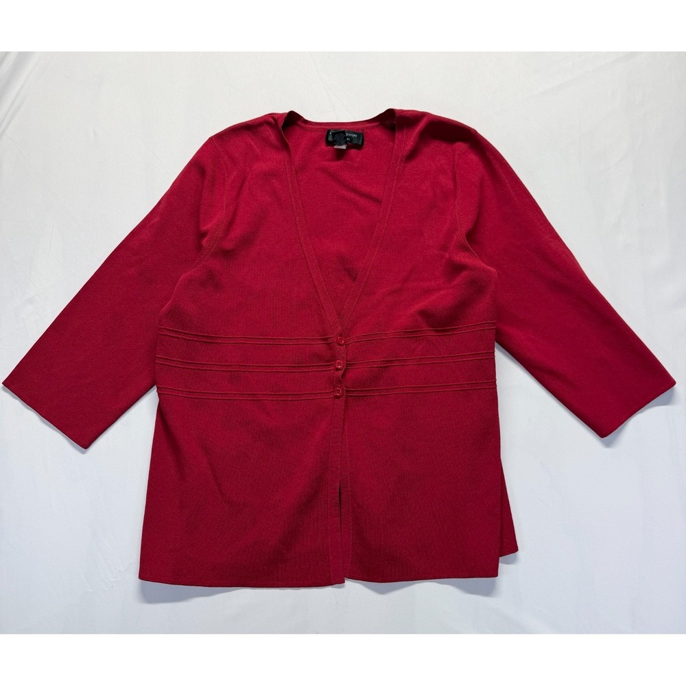 Cable & Gauge Cardigan Sweater Women 1X Red Tight Knit 3/4 Sleeve Plunge V Neck‎